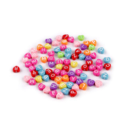 Plastic beads with heart letters ø7 mm - Mix (10 Grams)