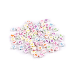 Plastic beads with heart letters ø7 mm - Mix (10 Grams)