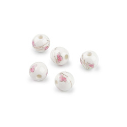 Porcelán gyöngy virággal ø10 mm - Pink (30 Darabok)