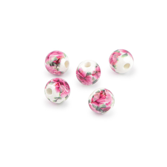 Porcelán gyöngy virággal ø10 mm - Lilarózsás (5 Darabok) Porcelán gyöngy virággal ø10 mm - Lilarózsás (5 Darabok)