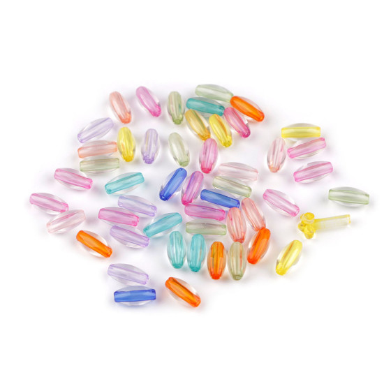 Átlátszó műanyag gyöngyök színes cérnával 6x12 mm ovális - Mix (20 Grammok) Átlátszó műanyag gyöngyök színes cérnával 6x12 mm ovális - Mix (20 Grammok)