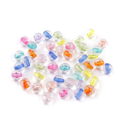 Plastic beads, flat, transparent with colored thread ø6 mm, 8 mm - Mix (100 Grams)
