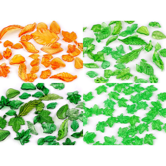 Koraliki plastikowe listki miks kształtów i rozmiarów - Zielony (20 Gramy) Koraliki plastikowe listki miks kształtów i rozmiarów - Zielony (20 Gramy)