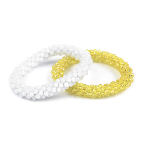 Bransoletka / gumka z szlifowanymi koralikami - Off white (3 Sztuki)