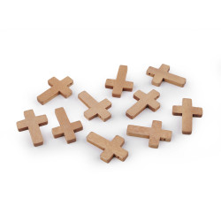 Colgante cruz de madera, 23 x 33 mm - Medio natural (10 Piezas)