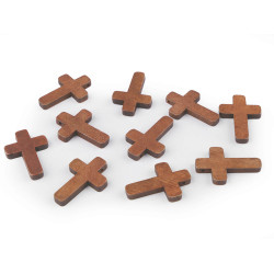 Colgante cruz de madera, 23 x 33 mm - Marrón (10 Piezas)