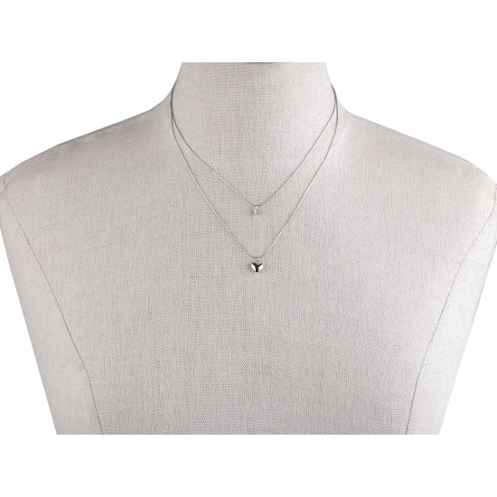 Collier double en acier inoxydable, cœur avec strass - Argent (1 Pièce) Collier double en acier inoxydable, cœur avec strass - Argent (1 Pièce)