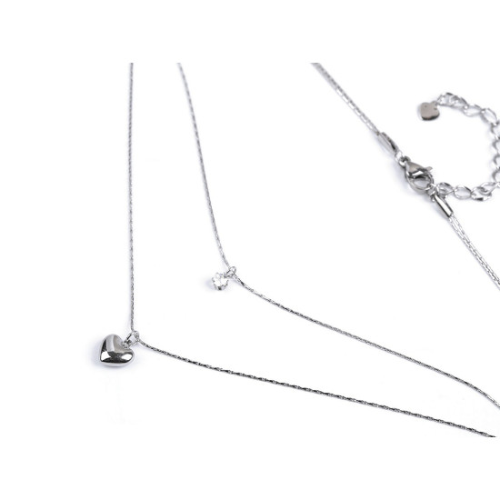 Collier double en acier inoxydable, cœur avec strass - Argent (1 Pièce) Collier double en acier inoxydable, cœur avec strass - Argent (1 Pièce)