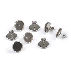 Apprêts/clous de boucles d’oreilles en acier inoxydable avec support pour confection diy, ø 12 mm - Platine (10 Pièces)