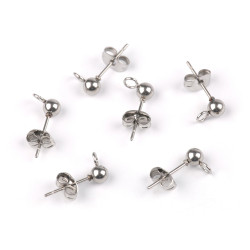 Apprêts/clous de boucles d’oreilles en acier inoxydable avec support pour confection diy, ø 4 mm - Platine (30 Pièces)