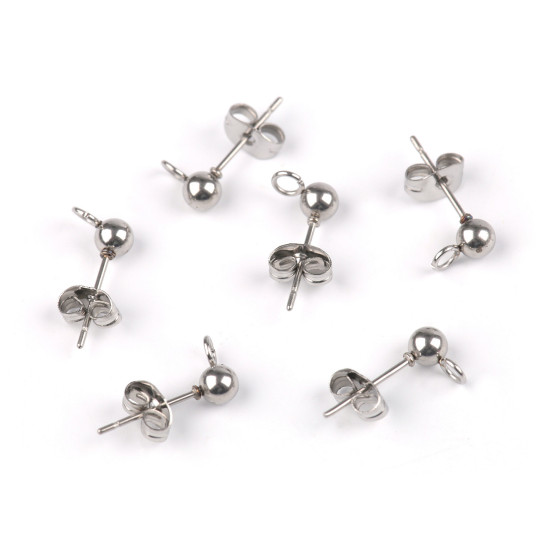 Apprêts/clous de boucles d’oreilles en acier inoxydable avec support pour confection diy, ø 4 mm - Platine (30 Pièces) Apprêts/clous de boucles d’oreilles en acier inoxydable avec support pour confection diy, ø 4 mm - Platine (30 Pièces)