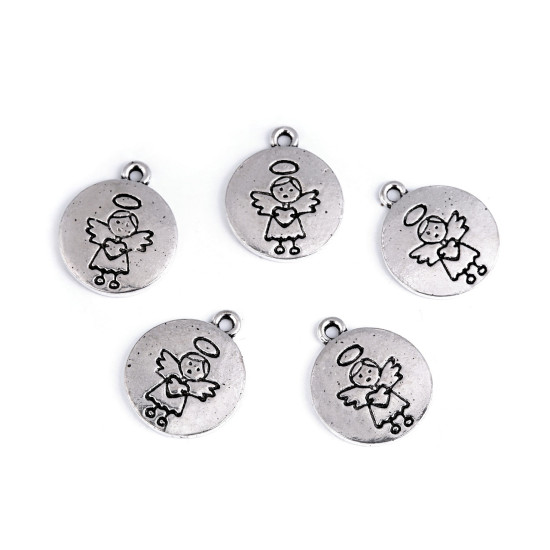 Angyal fityegő ø16mm medál - Platina (5 Darabok) Angyal fityegő ø16mm medál - Platina (5 Darabok)