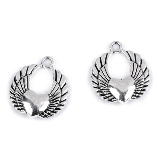 Angyalszárny medál / szív 22x25 mm - Platina (2 Darabok)