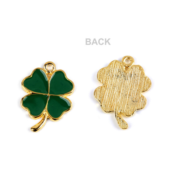 Four-leaf clover pendant/zipper puller 17x23 mm - Green (2 Pieces)
