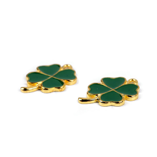 Four-leaf clover pendant/zipper puller 17x23 mm - Green (2 Pieces)