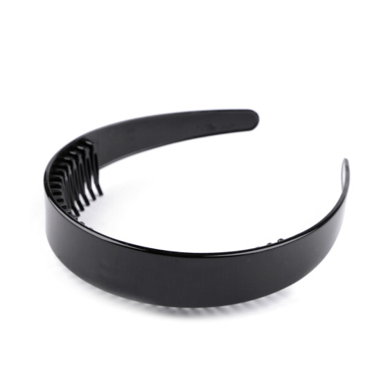 Cerchietto ampio in plastica / fascia per capelli con denti - Nero (12 Pezzi)