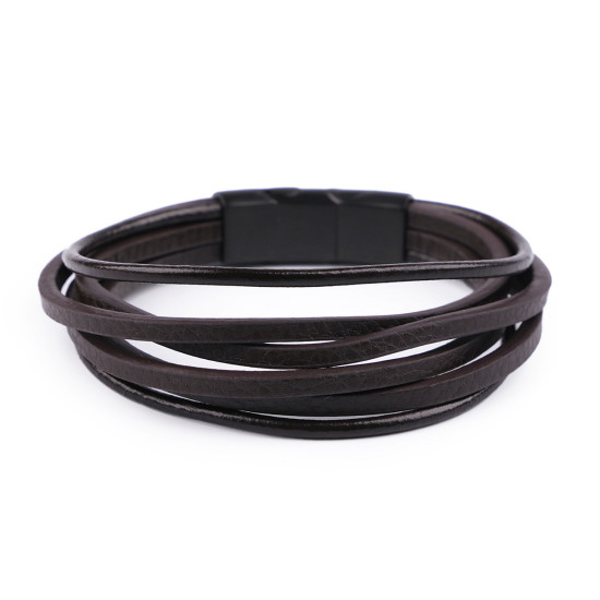 Bransoletka skórzana unisex - Czarny (1 Sztuka) Bransoletka skórzana unisex - Czarny (1 Sztuka)