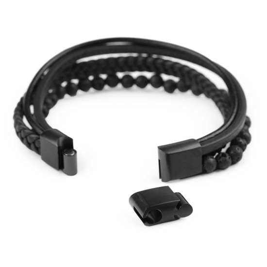 Bransoletka skórzana unisex - Czarny (1 Sztuka) Bransoletka skórzana unisex - Czarny (1 Sztuka)