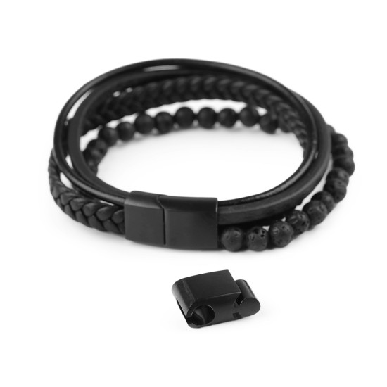 Bransoletka skórzana unisex - Czarny (1 Sztuka) Bransoletka skórzana unisex - Czarny (1 Sztuka)