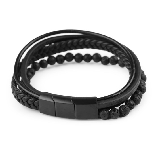 Bransoletka skórzana unisex - Czarny (1 Sztuka) Bransoletka skórzana unisex - Czarny (1 Sztuka)