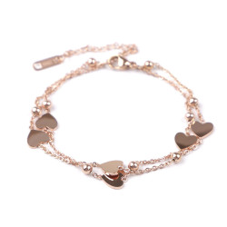 Double stainless steel bracelet, heart - Pink gold (1 Piece)