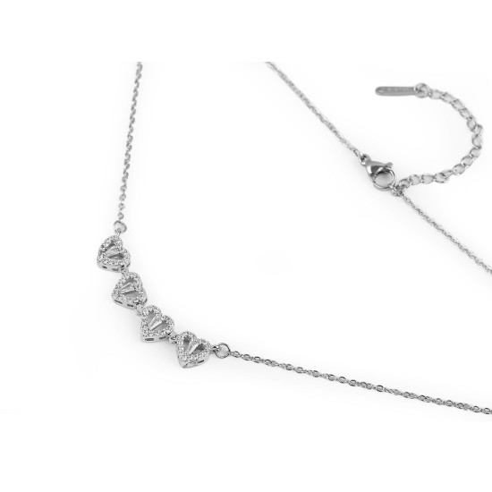 Collier 2 en 1 en acier inoxydable avec strass - cœurs, trèfle à quatre feuilles - Argent (1 Pièce) Collier 2 en 1 en acier inoxydable avec strass - cœurs, trèfle à quatre feuilles - Argent (1 Pièce)