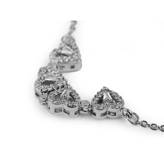 Collier 2 en 1 en acier inoxydable avec strass - cœurs, trèfle à quatre feuilles - Argent (1 Pièce) Collier 2 en 1 en acier inoxydable avec strass - cœurs, trèfle à quatre feuilles - Argent (1 Pièce)