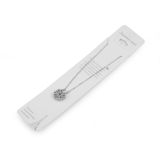 Collier 2 en 1 en acier inoxydable avec strass - cœurs, trèfle à quatre feuilles - Argent (1 Pièce) Collier 2 en 1 en acier inoxydable avec strass - cœurs, trèfle à quatre feuilles - Argent (1 Pièce)