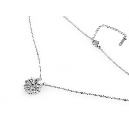 Collier 2 en 1 en acier inoxydable avec strass - cœurs, trèfle à quatre feuilles - Argent (1 Pièce) Collier 2 en 1 en acier inoxydable avec strass - cœurs, trèfle à quatre feuilles - Argent (1 Pièce)