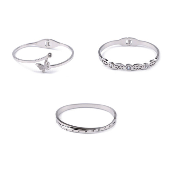 Armband aus edelstahl mit geschliffenen steinchen - Silber (1 Stück) Armband aus edelstahl mit geschliffenen steinchen - Silber (1 Stück)