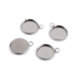 Stainless steel pendant circle posts settings bezels cabochons ø12 mm - Platinum (20 Pieces)