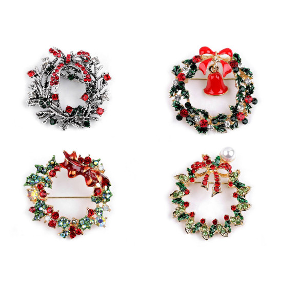 Broche couronne de fête avec strass - Vert foncé (8 Pièces) Broche couronne de fête avec strass - Vert foncé (8 Pièces)