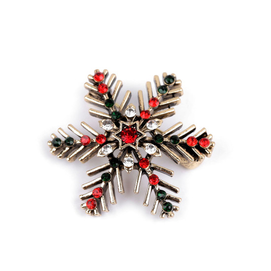 Broche avec strass, flocon de neige - Or (4 Pièces)