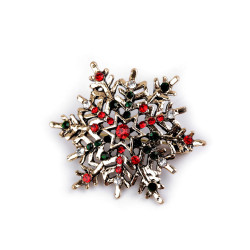 Brooch with rhinestones, snowflake - Gold (1 Piece)