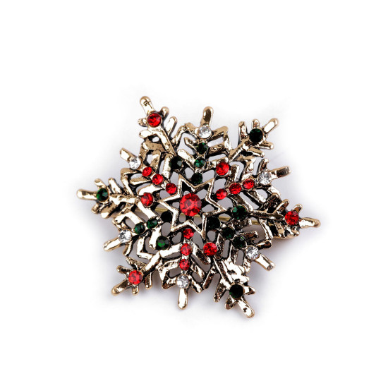 Broche avec strass, flocon de neige - Or (4 Pièces)