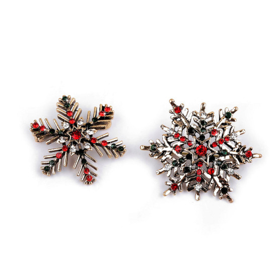 Broche avec strass, flocon de neige - Or (4 Pièces)