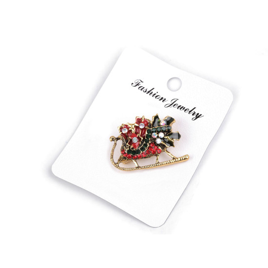 Brooch with rhinestones, wreath, sled - Amber (6 Pieces)