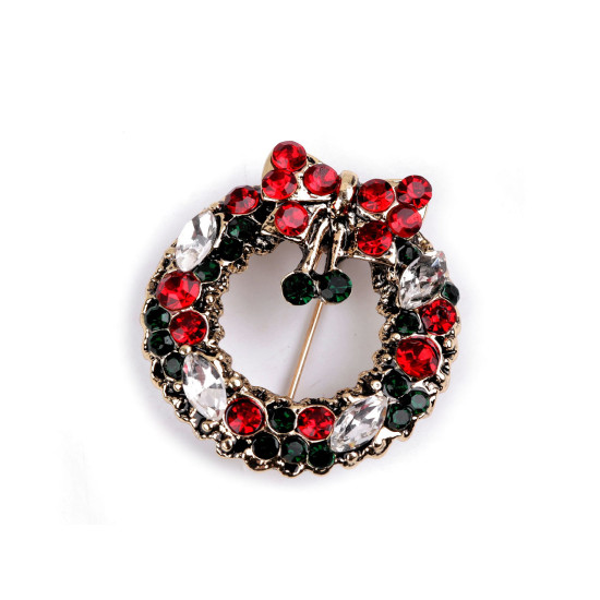 Brooch with rhinestones, wreath, sled - Amber (6 Pieces)