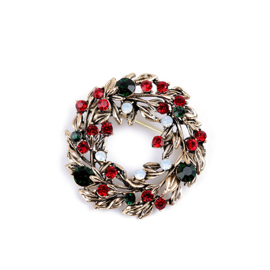 Brooch with rhinestones, wreath, sled - Amber (6 Pieces)