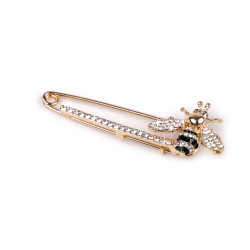 Brooch with rhinestones on safety pin - honeybee - Crystal (1 Piece)