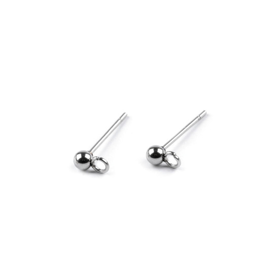 Stainless steel ball stud earring loop ring & post ø3 mm - Platinum (100 Pieces) Stainless steel ball stud earring loop ring & post ø3 mm - Platinum (100 Pieces)
