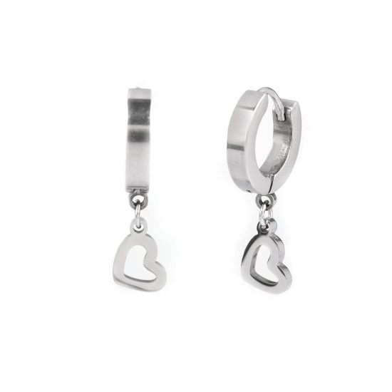 Boucles d'oreilles en acier inoxydable - cœur, trèfle à quatre feuilles, montagne - Argent (1 Paire) Boucles d'oreilles en acier inoxydable - cœur, trèfle à quatre feuilles, montagne - Argent (1 Paire)