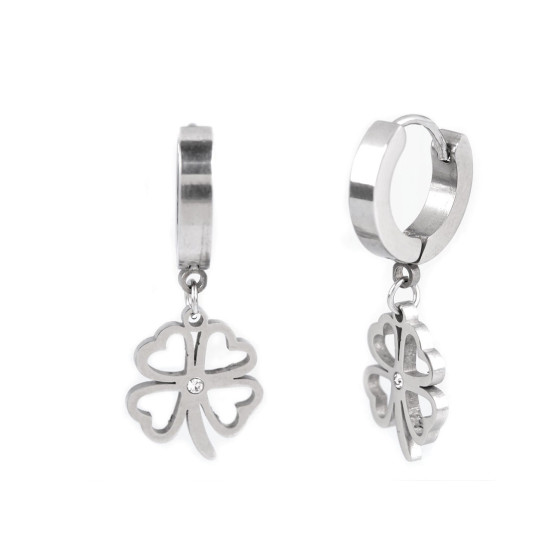 Boucles d'oreilles en acier inoxydable - cœur, trèfle à quatre feuilles, montagne - Argent (1 Paire) Boucles d'oreilles en acier inoxydable - cœur, trèfle à quatre feuilles, montagne - Argent (1 Paire)