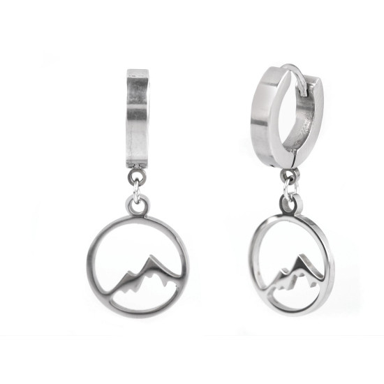 Boucles d'oreilles en acier inoxydable - cœur, trèfle à quatre feuilles, montagne - Argent (1 Paire) Boucles d'oreilles en acier inoxydable - cœur, trèfle à quatre feuilles, montagne - Argent (1 Paire)