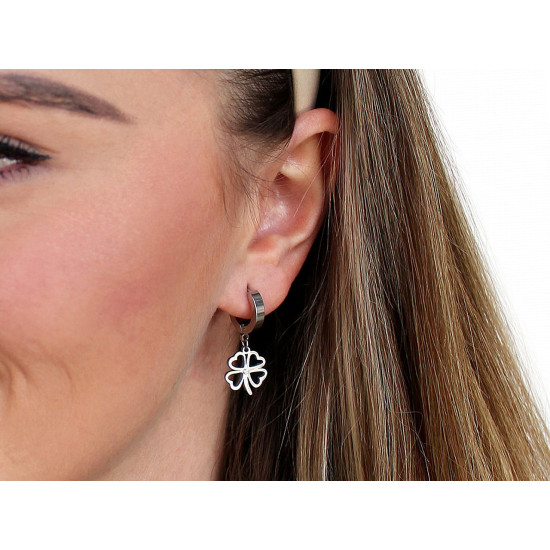 Boucles d'oreilles en acier inoxydable - cœur, trèfle à quatre feuilles, montagne - Argent (1 Paire) Boucles d'oreilles en acier inoxydable - cœur, trèfle à quatre feuilles, montagne - Argent (1 Paire)