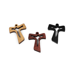 Wooden cross pendant 30x38 mm - Mix variations (12 Pieces)