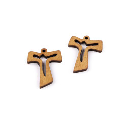 Wooden cross pendant 30x38 mm - Natural medium (12 Pieces)