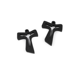 Wooden cross pendant 30x38 mm - Black (12 Pieces)