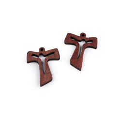 Wooden cross pendant 30x38 mm - Brown (12 Pieces)