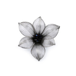 Broszka metalowa z szlifowanymi kamyczkami ø7,5 cm - Srebrny (1 Sztuka)